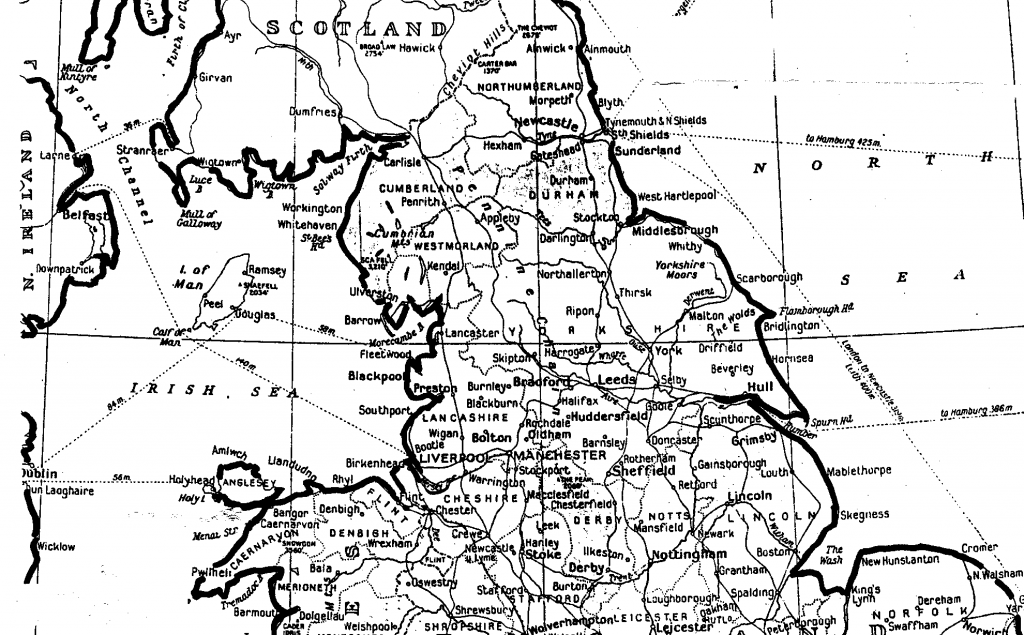 A map showing the locations of the Sullivan and Harlow families.